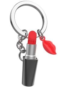 Ключодържател Metalmorphose - Kiss Lips с реалистично червило и червени устни на сребрист ринг. Червилото е с надпис KISS-идеален подарък за дами.