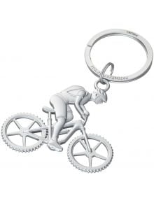 Ключодържател Troika Mountain Bike е сребрист велосипед с детайлен велосипедист с каска. Идеален подарък за колоездачите, ключодържателят се закрепя стабилно върху рамката на велосипеда.