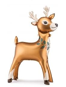 Коледен фолиев балон PartyDeco - Елен с бели рога, усмихнато лице и украса от джел и плодче-идеален за парти декорация или балони за специални събития.