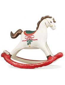 Коледеният фолиев балон PartyDeco - Люлеещо конче е бяла парти декорация с червено седло, зеленo-червени акценти и празнична основа-идеален акцент за вашите тържества.