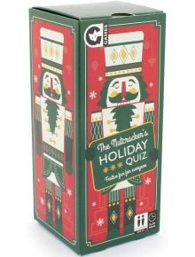 Правоъгълна кутия за игра с цветен дизайн на орехотрошачка. Етикетът: Коледна викторина Ginger Fox - Лешникотрошачката-семейна настолна игра за 11+ години, коледни въпроси, време за игра 15-20 минути.