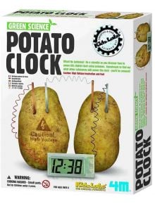Комплект 4M Зелена наука - Картофен часовник включва всичко необходимо за експерименти: две картофи захранват дигитален часовник чрез кабели и електроди. Перфектен образователен комплект за деца и научни играчки.