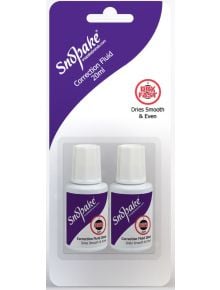 Комплект от два броя коректори Snopake - с четка (20ml) с бяла и лилава опаковка, етикет "Dries Smooth & Even" и бързосъхнеща формула. Шишенцата имат бели капачки и червени акценти на етикета.