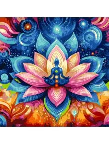 A colorful картина за рисуване по номера-Комплект за лесно рисуване с акрилни бои Ideyka - Мандала Чакри, 40 х 40 см., изобразяващ медитираща фигура върху лотос - идеален подарък за дома.