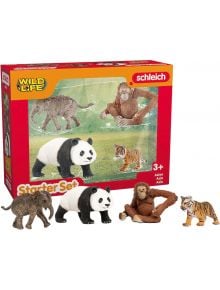 В кутия Комплект Schleich: Азис за възраст 3+, с ръчно рисувани фигурки на животни-слон, панда, орангутан, тигър и гепард-вътре и извън опаковката. Идеални детски играчки за въображаема игра!.