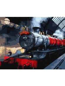 Идеален за фенове на Хари Потър, Комплект за лесно рисуване с акрилни бои Ideyka "Хогуортс Експрес" включва стилна илюстрация на влака 5972 под арки от стъкло - перфектен избор за картина по номера.