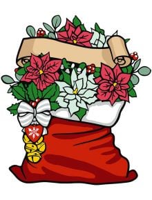 Идеален коледен подарък: Комплект за лесно рисуване с акрилни бои Ideyka - Коледен чувал, 30 х 30 см - празничен червен чувал с понсетии, зелени листа и коледни детайли, подходящ за картина за стена.