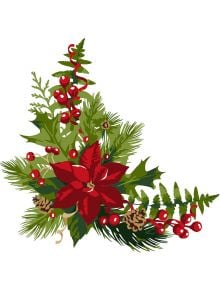 Комплект за лесно рисуване с акрилни бои Ideyka - Коледна звезда, 30 х 30 см, изобразява коледна сцена с елхови клонки, холи, червени плодчета и голямо червено цвете - перфектен подарък за дома.