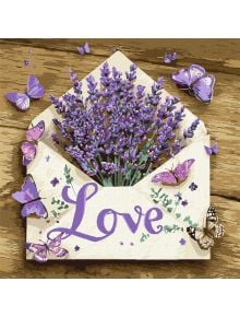 Потопете се в изкуството с Комплект за лесно рисуване с акрилни бои Ideyka - Лавандулово писмо, 40 x 40 см: Надпис "Любов" - перфектен избор за вашето творчество.