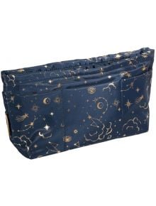 Козметичен несесер Grupo Erik - Astral: тъмносин с златисти звездни, луни, облачни и астрологични мотиви, няколко външни джоба и правоъгълна форма за стилна организация.