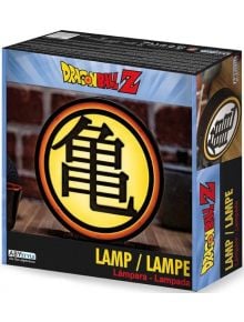 Лампа ABYstyle Dragon Ball Z - Kame Symbol в кутия с емблемата Kame в черно на жълт фон; опаковката има лого и текстове Dragon Ball Z на английски, френски и испански-идеален подарък за фенове.