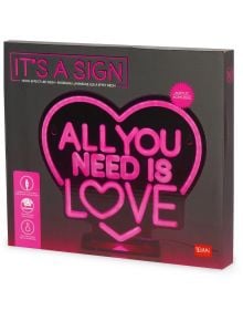 Кутия с розов знак с лампата Legami "It's A Sign - All You Need Is Love" - идеална за Свети Валентин.