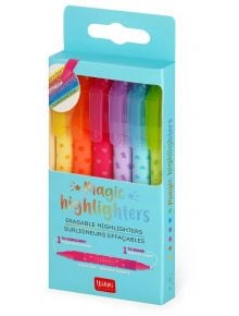 Комплект изтриваеми текст маркери Legami, 6 бр., включва цветни двустранни маркери със забавен дизайн и се предлага в стилна синя кутия.