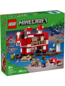 LEGO Minecraft „Къщата на Муухоморка“ (комплект 21270) с 500 части включва червено-бяла гъбена къща, герои и животни от Minecraft. Подходящ за деца над 8 години.