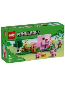 Строителният комплект „Къщата на прасенцето“ от LEGO Minecraft включва розова къщичка във формата на прасенце, 2 фигурки на прасенца и аксесоари. За деца на възраст 7+ години, с 238 части, артикулен номер 21268.