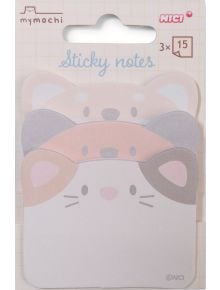 Три пакета лепящи се листчета Nici Mymochi с форма на сладки животински лица в меки пастелни цветове с ушички и мустачки. Лепящи листчета - идеални за напомняне от книжарница Orange. На опаковката е изписано mymochi, NICI, Sticky notes 3 x 15.
