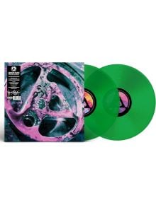 Показани са две полупрозрачни изумруденозелени винилови плочи и обложката на албума Linkin Park - From Zero (2 VINYL) с абстрактно метално изкуство в розово и лилаво с логото на групата.