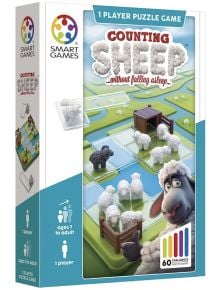 Логическа игра Smart Games: Преброй овцете е пъзел за 1 играч, подходящ за 7+, с 60 предизвикателства. Кутията изобразява овце, включително черна, върху решетка. Играта развива логическо мислене.