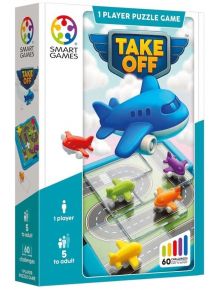 Кутия на логическа игра Smart Games: Снимайте се с цветни самолети върху писта. Развива фината моторика и съдържа 60 предизвикателства за един играч, подходяща за възраст 5+ години.