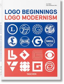 Корицата на "Logo Beginnings: Модернизмът на логото, 45-о издание" са изобразени сини и червени винтидж и модернистични лога като Fuji, Spalding и Shell, показващи еволюцията на логото. Издава се от Taschen.