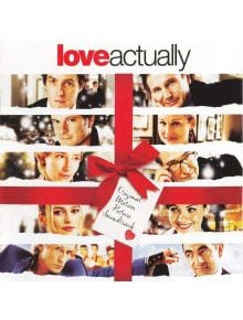Колаж от сцени от Love Actually със заглавието отгоре и етикет за подарък с червена панделка с надпис оригинален филмов саундтрак са в центъра на тази обложка - идеален избор за феновете на Love Actually - Original Motion Picture Soundtrack (2 VINYL).