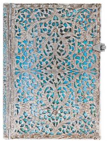 Тефтер Paperblanks - Maya Blue Midi, 13 х 18 см. - Paperblanks - Paperblanks - Жена - Paperblanks - Silver Filigree Collection - 9781439725627