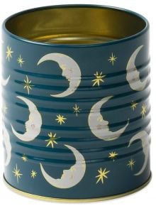 Метален моливник DesignWorks Ink - Celestial Teal Moon има титаниев калай със златни полумесеци и звезди, както и блестяща метална златна вътрешност.