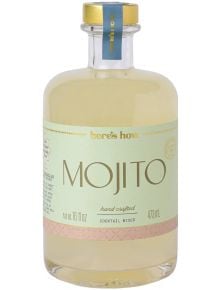 Бутилка от прозрачно стъкло с етикет Ето как. Микс за коктейл MOJITO, съдържаща бледожълта течност. Бутилката е със златна капачка със син печат и съдържа 16 фл. унции (473 мл). Предлага се в книжарница Orange.