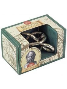 Мини метален 3D пъзел Professor Puzzle Great Minds - Socrate's Logic включва свързани сребристи части в кутия с илюстрация на Сократ. Перфектен избор за фенове на логически пъзели.