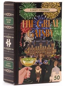 Мини пъзел Професор Пъзел - Книги, асортимент: Гетсби с корица с фойерверки, имение, парти и коктейл. Перфектен подарък за почитатели на книгите!.