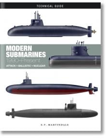 Корица на книгата за Съвременни подводници: Мартиндейл, с илюстрирани странични профили на три подводници на бял фон.