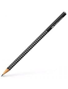Молив Faber-Castell Grip Sparkle, черен с бели точки по черното тяло и заострен до фин връх, показан изолиран на бял фон.