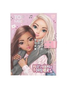 Музикален таен дневник Top Model My Best Friend Forever с код, с илюстрирана корица на две големи очи момичета и надпис "Best Friends Forever", розов катинар с клавиатура - като истински детски дневник с код.