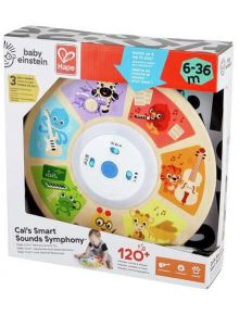 Музикална играчка Hape Baby Einstein, сензорна, подходяща за деца от 6 до 36 месеца - музикална кръгла играчка с цветни животни и бутони в центъра.