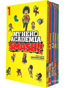Моят герой Academia: Smash!! Серия Vol. 1-5 Collection Комплект от 5 книги включва пародийна манга с яркожълти корици и герои в стил чиби, включваща всички томове с номера от 1 до 5.