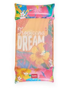 Надуваем хамак Legami - Tropicana Dream е цветен надуваем шезлонг с мотиви на тропически цветя и надпис "Tropicana DREAM" в бяло, идеален за плажен аксесоар. Марката Legami Milano се появява в долната част.