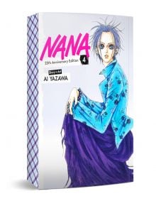 Корица на изданието &bdquo;Nana: 25th Anniversary Edition, Vol. 4&ldquo; от Ай Язава, на която е изобразена героиня с къса синя коса, облечена в яркосиньо сако и дълга лилава пола, седнала с сериозно изражение &mdash; ярко отражение на емблематичната комбинация от романтич