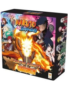Кутията на настолната игра Naruto Shippuden: Ninja Fights показва герои от анимето, включително членове на Акатсуки и сияещ Наруто в центъра. Стратегическа игра за 2-6 играчи, подходяща за 7+ години.