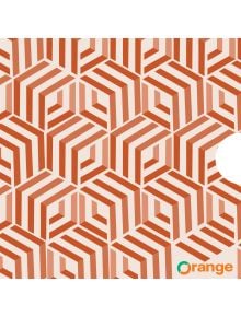 Геометричен модел от червени и розови преплетени кубчета с бял кръг от дясната страна. "Ваучер за подарък Orange Cubes" се появява с оранжеви и тилови букви в долния десен ъгъл.