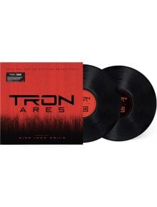 Двете черни винилови плочи са частично извадени от червено-черния ръкав на Nine Inch Nails - TRON: Ares (Original Motion Picture Soundtrack) (2 VINYL).