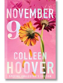 Корицата на романтичния роман "9 ноември" представя две жълто-оранжеви маргаритки с падащи листенца на розов фон, символизиращи любовта и предателството. Заглавието "9 ноември" е изписано с удебелени бели букви.