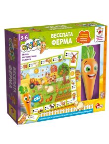 Образователна интерактивна игра Lisciani Giochi Carotina - Веселата ферма: цветна кутия с анимационни фермерски животни, плевня, усмихнат морков и интерактивни части за забавно учене. Подходяща за деца от 3 до 6 години.