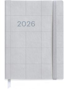 Седмичен тефтер - органайзер Miquelrius Basic Cuadros Silver 2026 има капак с мрежест десен, десен ластик и долна лява лента-идеален като дневник 2026 или бележник органайзер.