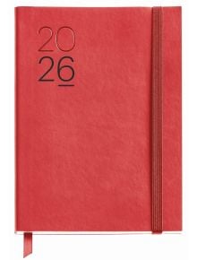 Седмичен тефтер - органайзер Miquelrius Luxor & Ágora Rojo 2026 е бележник с червена твърда корица с надпис "2026" в черно отпред и затваряне с ластик отдясно.