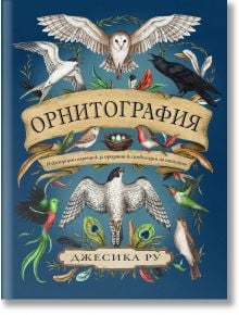 На илюстрираната корица на "Орнитография" са изобразени цветни птици като сова, гарван и колибри около знаме на кирилица. Тъмносиният винтидж фон придава фолклорно очарование на този уникален дизайн на книгата.