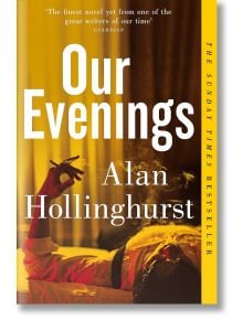 Корицата на книгата Our Evenings (Нашите вечери), на която е изобразен легнал човек с цигара в ръка на мека жълта светлина, а заглавието и името на автора са изписани с голям бял и жълт текст.