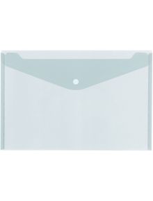 The Папка с копче Office Zone, формат А4, прозрачна е пластмасова папка с капак и едно копче в центъра горе. Представена е празна на бял фон, идеална за организиране на вашите документи.