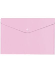 Папка с копче Office Zone Pastel, формат А4, розова - пластмасова папка за съхранение на документи с бутон за затваряне, показана на бял фон.