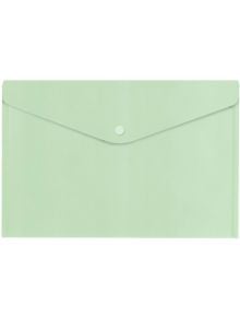 Папка с копче Office Zone Pastel, формат А4, светлозелена, с капак и пластмасово копче, е показана на изчистен фон. Тя е идеална за съхранение на документи и впечатлява с минималистичния си дизайн.