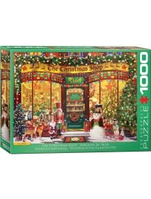 Пъзел Eurographics - Коледен магазин, 1000 части: кутията съдържа празничен магазин с украси, снежен човек, елхи и витрина-идеален подарък за Коледа.